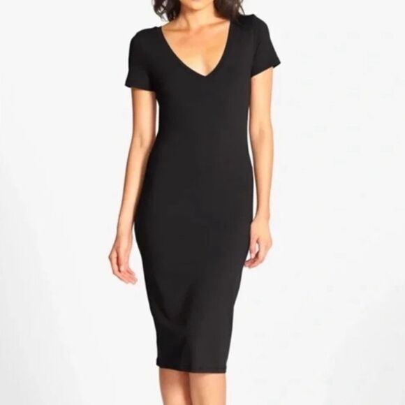 LEITH from Nordstrom V-Neck Short Sleeve Bodycon Dress Red Size Large - Picture 2 of 8